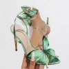 Ladies Three-dimensional Butterfly Decoration Electroplated Stiletto Sandals Green High Heels High Quality Designer Luxury Shoes