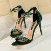 Women Fashion High Heels Crystal Sandals Silk Wedding Bridal Heels Rhinestone Glitter Open Toe Luxury Satin Strap Shoes