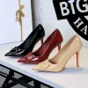 European And American Style Banquet Temperament Pointed Toe High Heels Single Shoes Patent Leather V-Buckle Sexy Women's Shoes