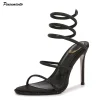 Fashion Summer Snake Twine Around Crystal Women Sandals Luxury Rhinestones Thin High heels Gladiator Sandals Party Prom Shoes