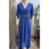 2026 New Style V-neck Short Sleeve Pleated Button Women's Dress Fashion High Waist Elegant Female Loose Swing Casual Dresses