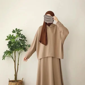 Fashion Muslim Set Women Muslim Skirt Cotton Sets 2 Piece Abaya with Button Modest Arabic Islamic Wholesale Eid Plain Abaya Suit