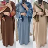 Muslim Women Turkey Dubai Spring Summer Loose Casual Dress Maxi Long Abaya Robe Solid Color