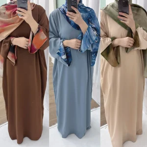 Muslim Women Turkey Dubai Spring Summer Loose Casual Dress Maxi Long Abaya Robe Solid Color