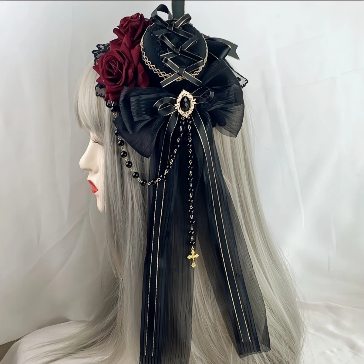 Gothic Lolita Black Hat Rose Flower Barrettes Lolita Headdress Lolita Hair Accessories