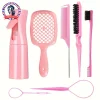 Hair Styling Kit for All Hair Types - 7Pcs Set with Detangler Brush Bristle & Double-Sided Edge Brushes Scalp Massager Salon